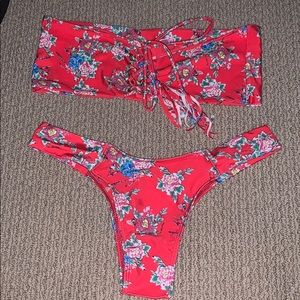 Floral bandeau bikini set